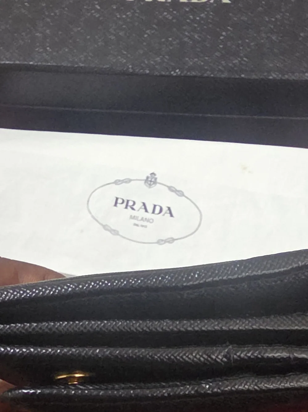 Prada Black Saffiano Leather Wallet with Card Holder and Chain